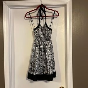 Halter top silk leopard dress black and white